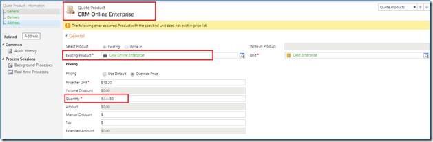 Quote Product in Source CRM