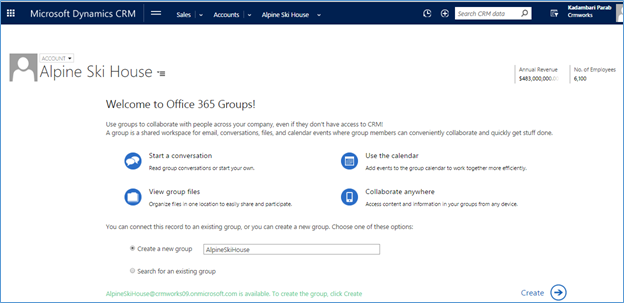 create Office 365 Groups in Dynamics CRM Online