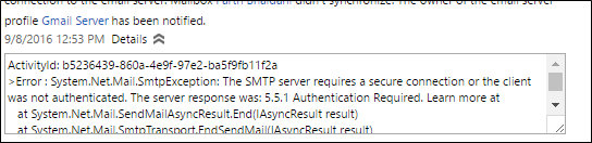 Server-side Sync â€“ Server response was 5.5.1 Authentication Required