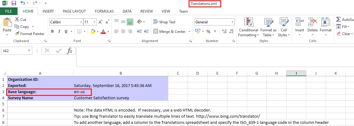 Change default language drop-down name using translations in VOC Survey