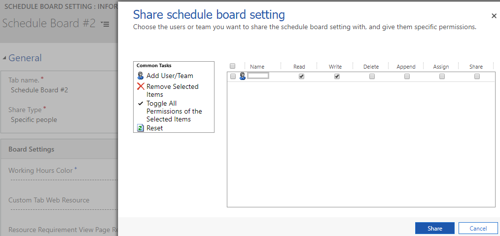 Dynamics 365 Field Service Personal View and Security on Schedule Board