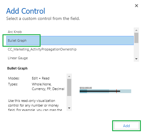 Controls in Dynamics 365 for Mobile App Bullet Graph