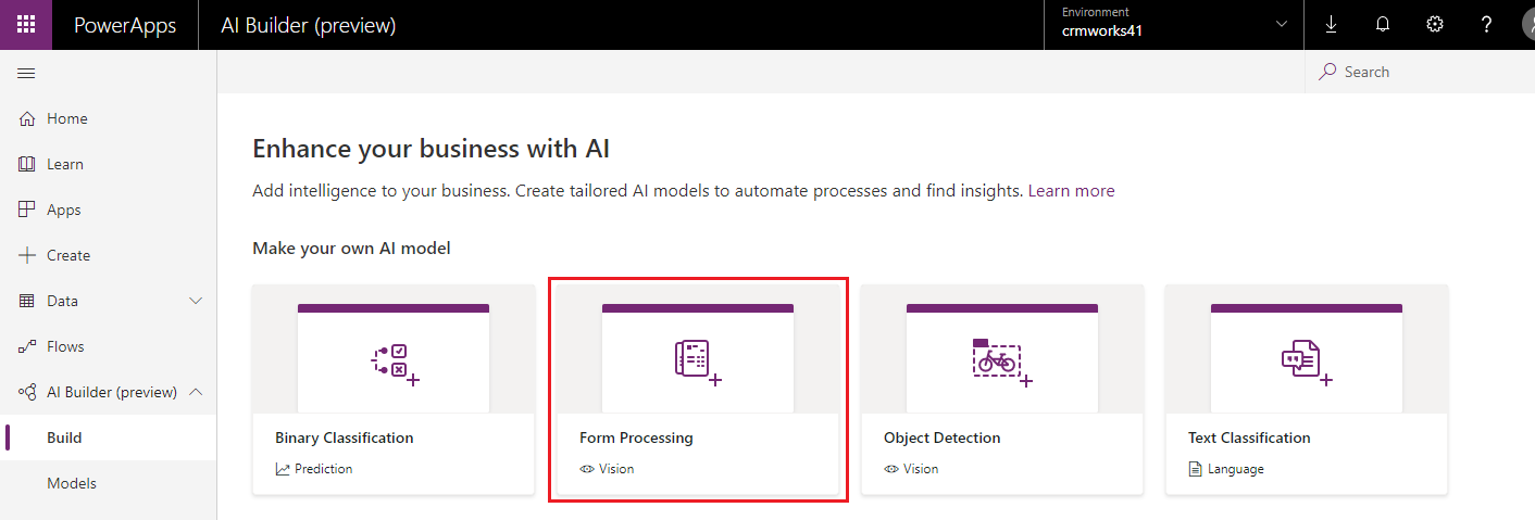 Form Processing AI Model Microsoft Flow Power Apps