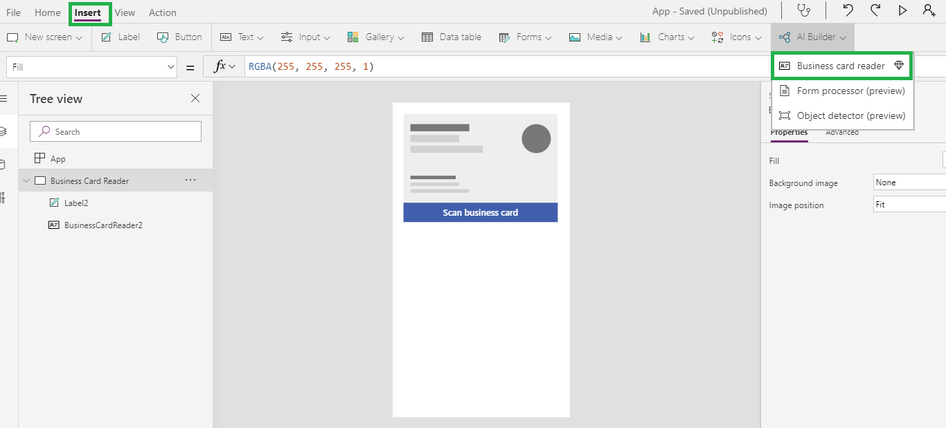 Add Business Card Scan Control in PowerApps