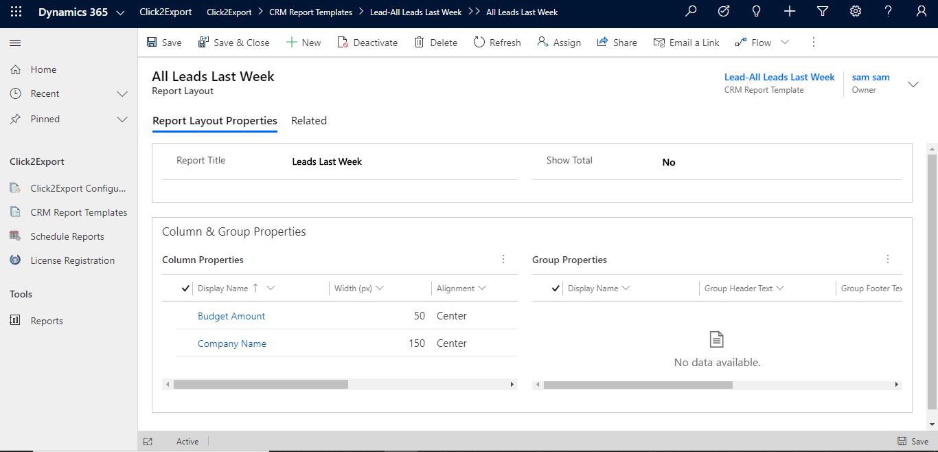 Click to Export and auto-send Dynamics 365 CRM Views in tabular form to target users with pre-defined Email Templates