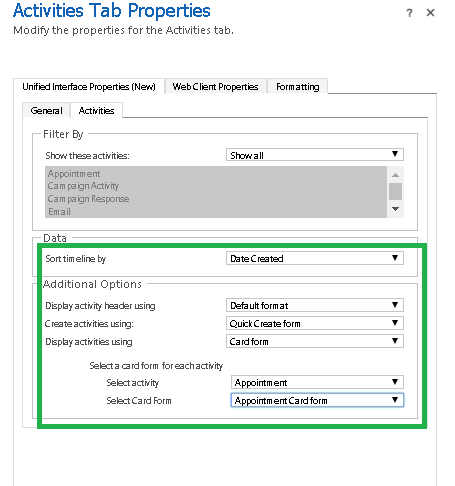 Configure-Display Activities in UCI with the Card Form