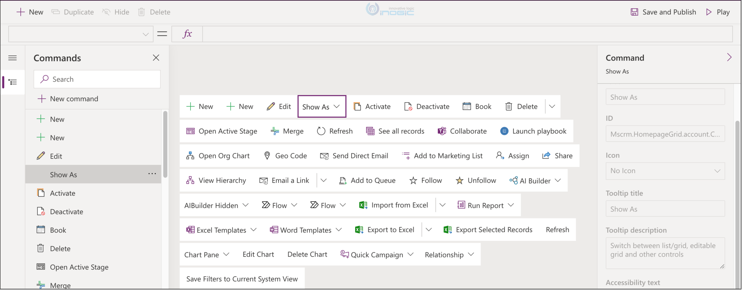 New Command bar designer using PowerFx for Dataverse and Dynamics 365 CRM apps now in Preview