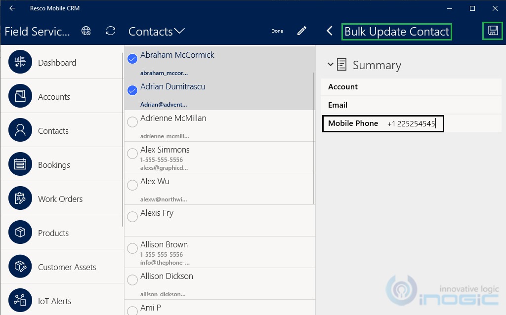 Bulk Update records in Resco Mobile App