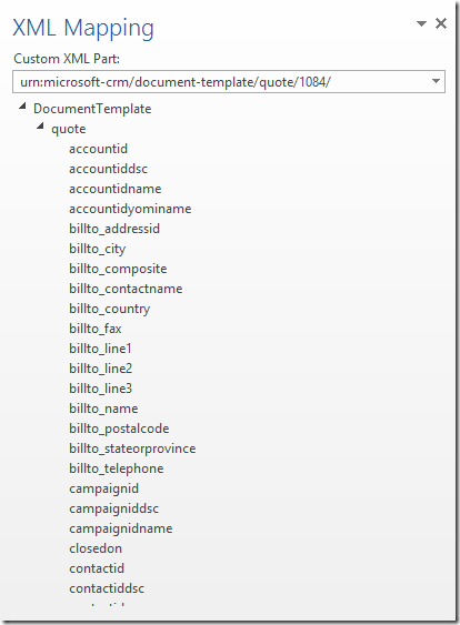 word template-xml mapping