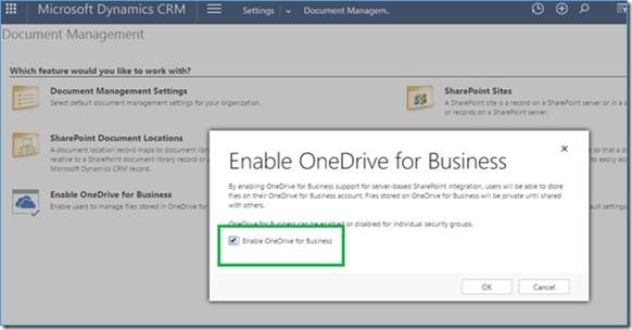 enable onedrive in dynamics crm