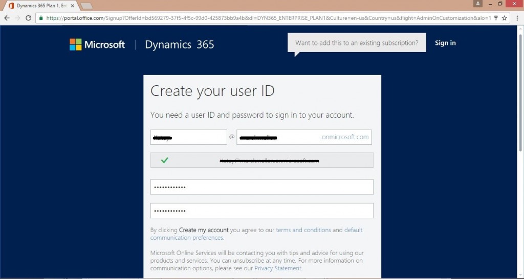 Create User ID Dynamics 365