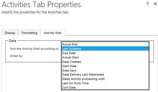 Sort Social Pane activities in Dynamics 36