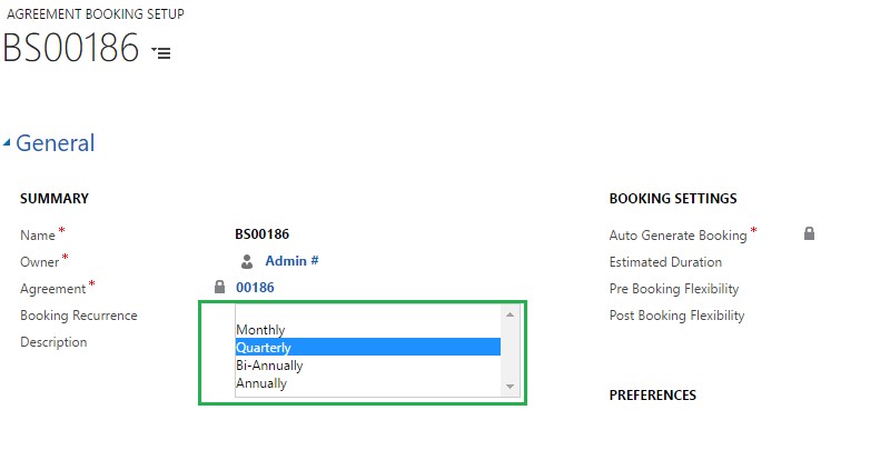 Booking Setup form