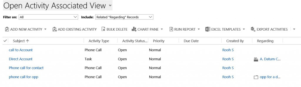 Configure Rollup view for activities