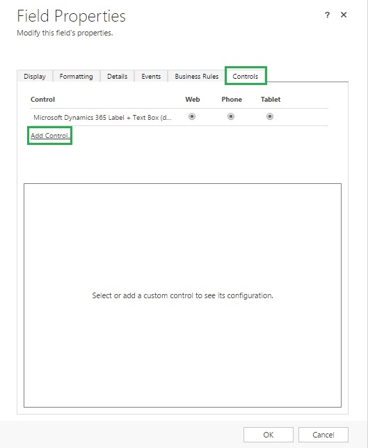 Field Properties to add control