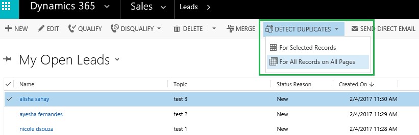 Detect Duplicates Ribbon Button in Dynamics 365