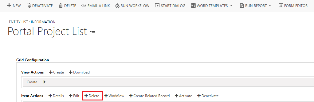 Configure Delete Record on Entity List