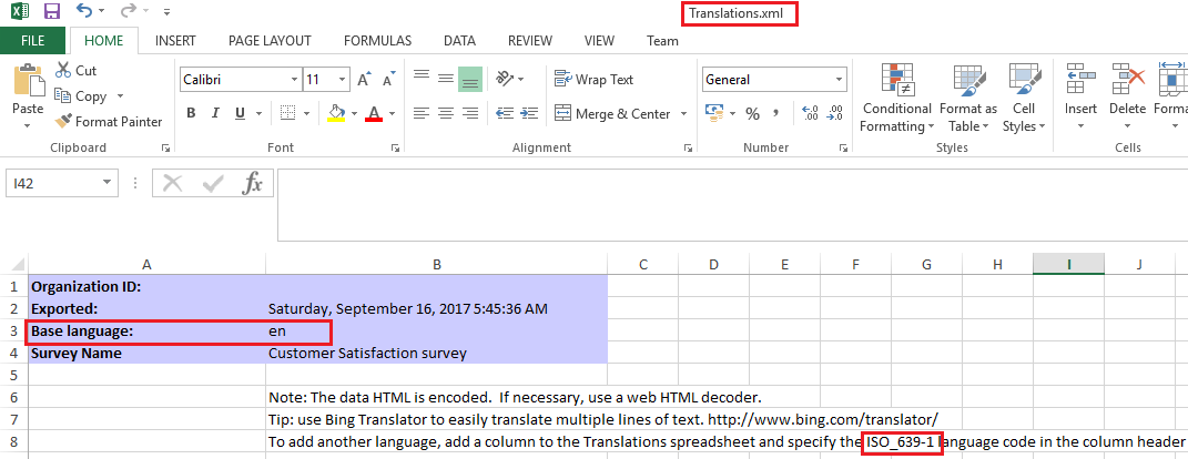 Change default language drop-down name using translations in VOC Survey