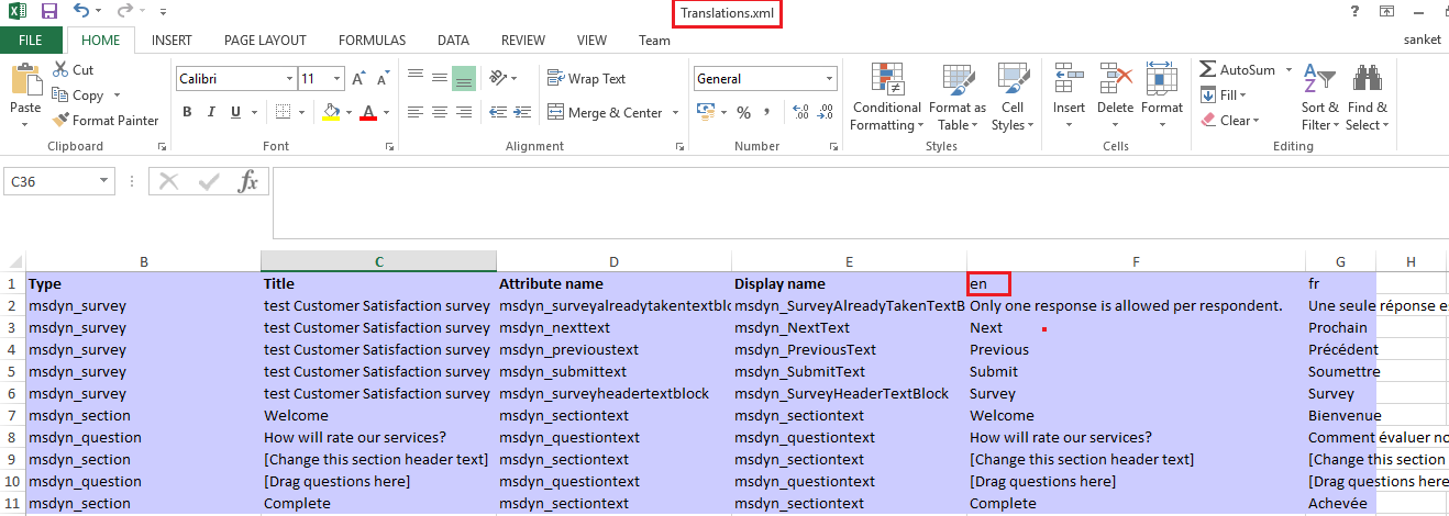 Change default language drop-down name using translations in VOC Survey