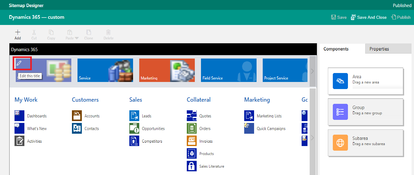 Inline Editing for Sitemap Components in Dynamics 365 v9.0