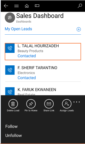 New Actions buttons on Dashboard Records in Dynamics 365 v9.0 Mobile & Tablet App