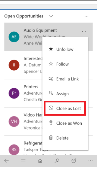 New Actions buttons on Dashboard Records in Dynamics 365 v9.0 Mobile & Tablet App