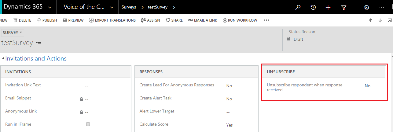 unsubscribe survey option in Voice of Customer in Dynamics 365 CRM