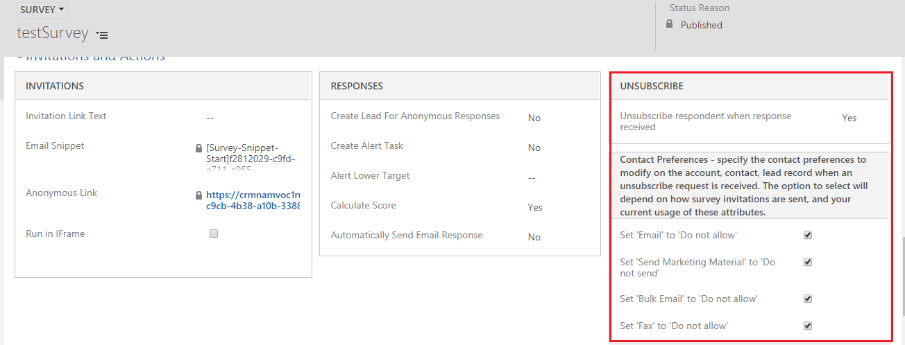  unsubscribe survey option in Voice of Customer in Dynamics 365 CRM