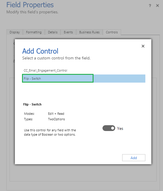Controls in Dynamics 365 for Mobile App: Flip Switch