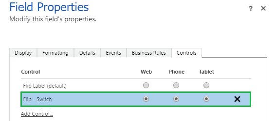 Controls in Dynamics 365 for Mobile App: Flip Switch