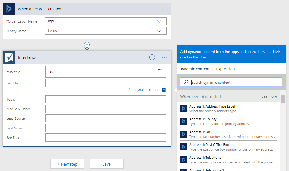 Update Smart Sheet at the time of Entity records creation in Dynamics 365 using Microsoft Flow