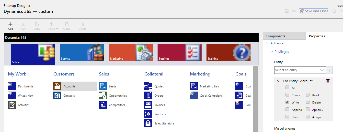 Sitemap Privileges feature in Dynamics 365