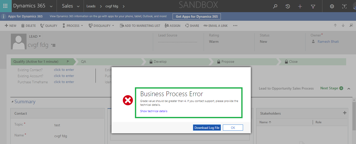 Validating BPF Fields to Restrict Stages through OOB Workflow in Dynamics 365