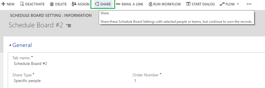 Dynamics 365 Field Service Personal View and Security on Schedule Board