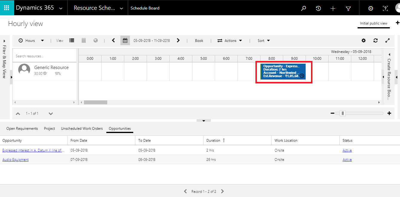 Scheduling of Multiple Entities on Schedule Board using Universal Resource Scheduling 