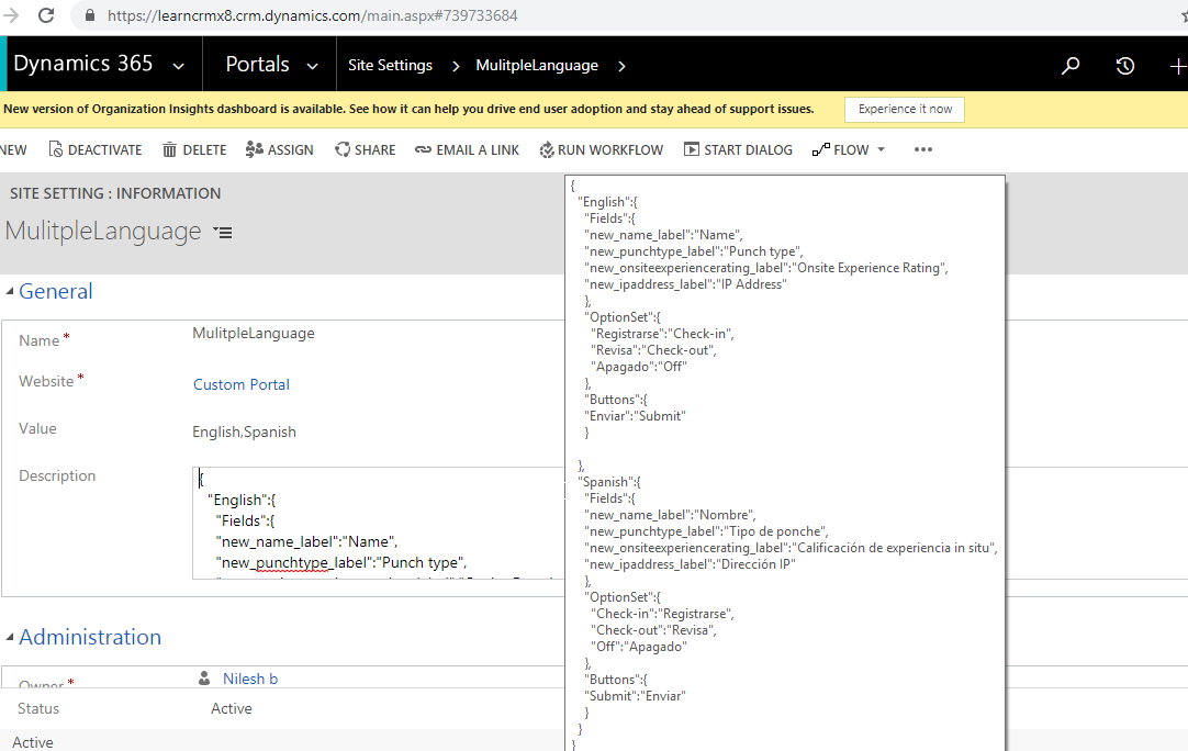 3Multiple language options on a single web page in Microsoft Portal