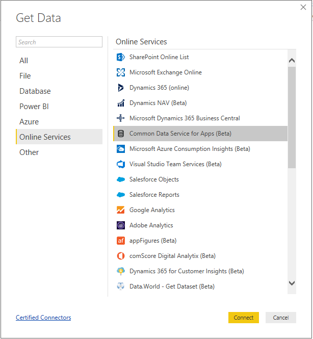 Connect to the Power BI Using Common Data Service