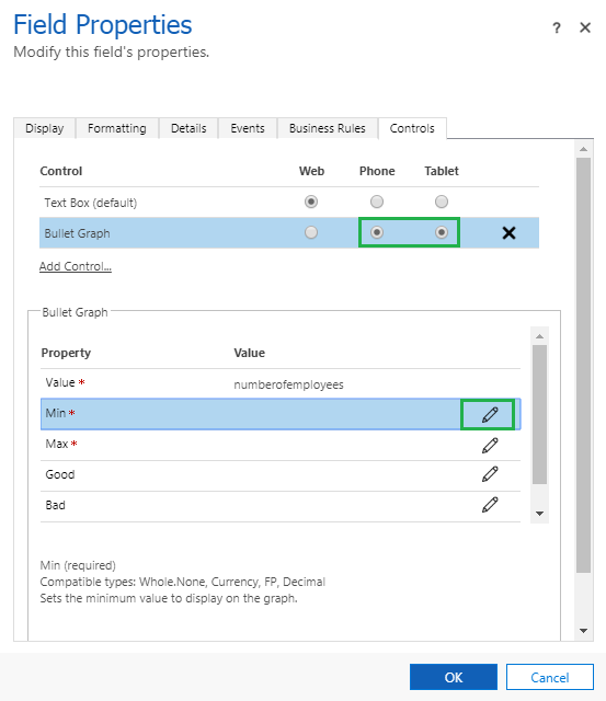 Controls in Dynamics 365 for Mobile App Bullet Graph