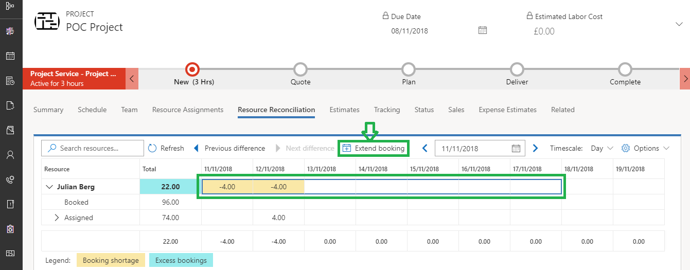 Resource reconciliation in Project Service Automation