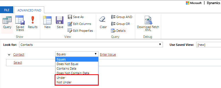 Under and Not Under Clauses in Dynamics 365 CRM