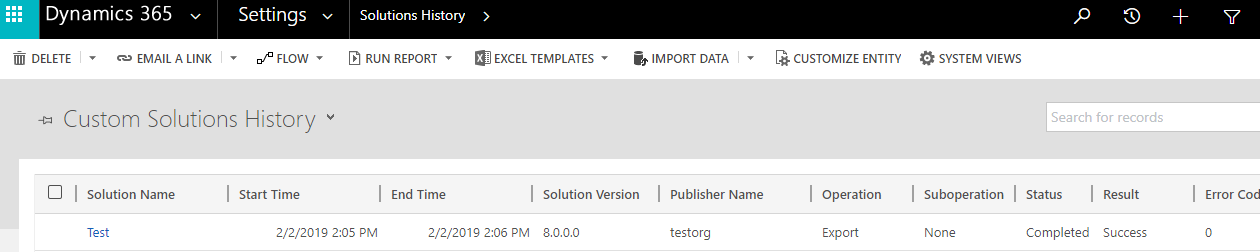 Solutions History Entity in Dynamics 365 CRM