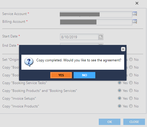Copy Agreement ribbon button on Agreement entity in Dynamics 365 for Field Service
