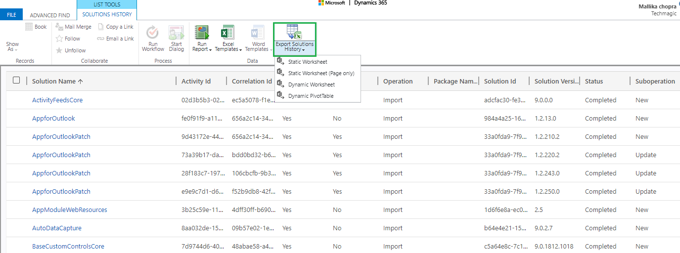 Solutions History Entity in Dynamics 365 CRM