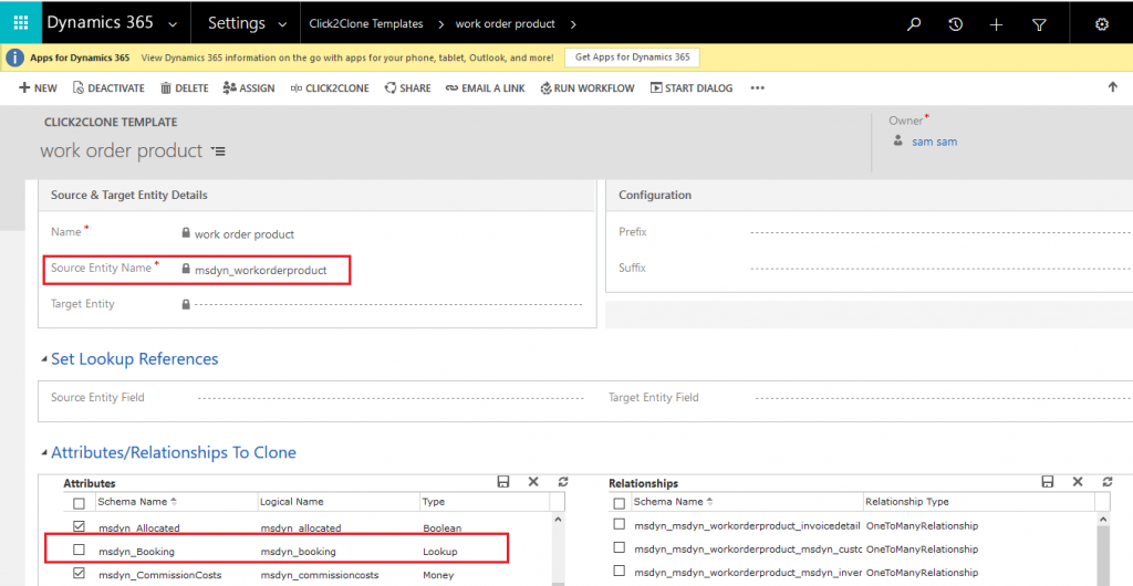 Clone Dynamics 365 Work Order along with related records using Click2Clone