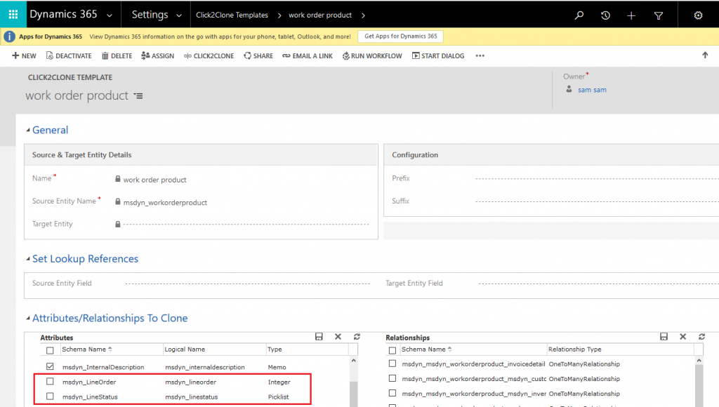 Clone Dynamics 365 Work Order along with related records using Click2Clone