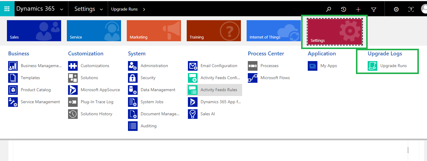 Upgrade Runs Entity in Dynamics CRM 365