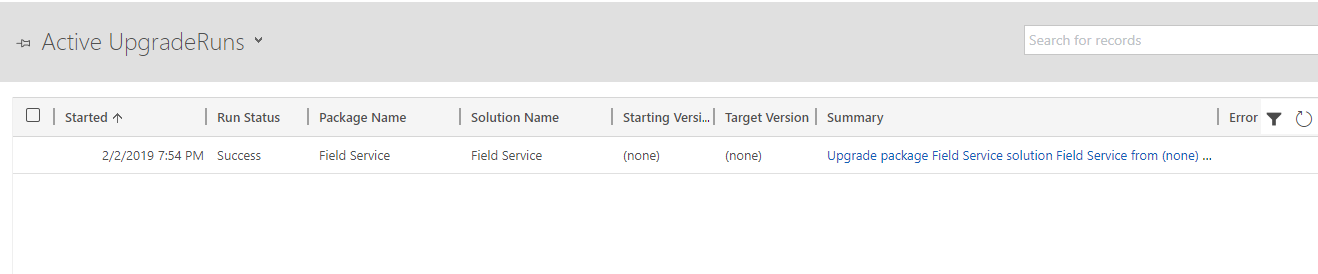 Upgrade Runs Entity in Dynamics CRM 365