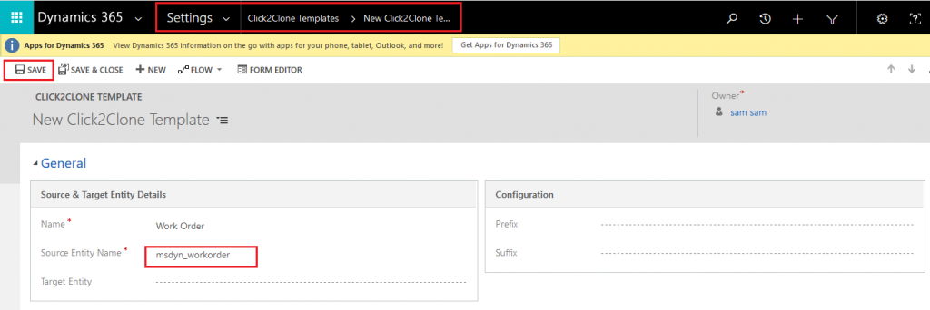 Clone Dynamics 365 Work Order along with related records using Click2Clone