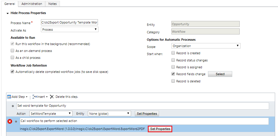 Use Click2Export Workflow to Export Dynamics CRM Word Templates