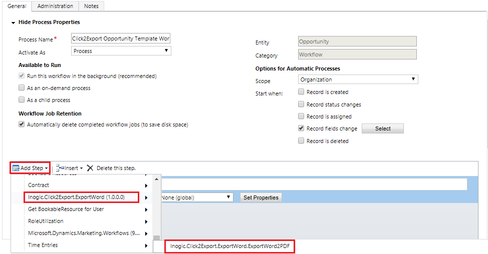 Use Click2Export Workflow to Export Dynamics CRM Word Templates